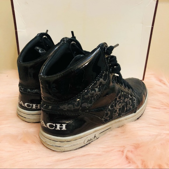 COACH - NORRA STYLE - BLACK SIGNATURE CANVAS & LEATHER WOMEN’S HIGHTOPS - SZ 7 - Picture 4 of 12